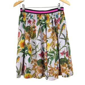 Corey Lynn Calter ANTHROPOLOGIE 100% SILK Skirt TROPICAL Bird A-Line Mini 4P USA